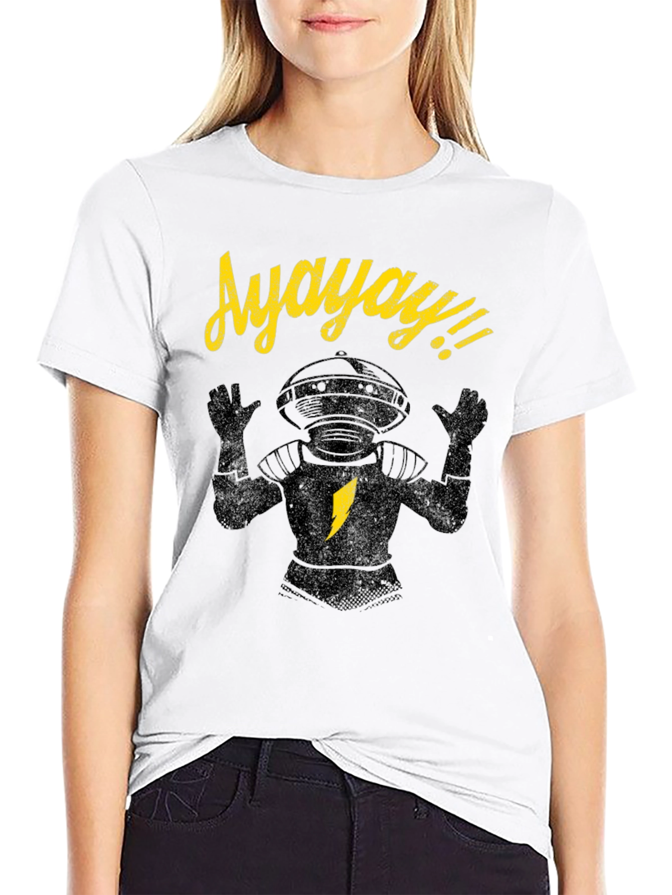 Black Lost in Space Robot Ayayay T-Shirt view 9