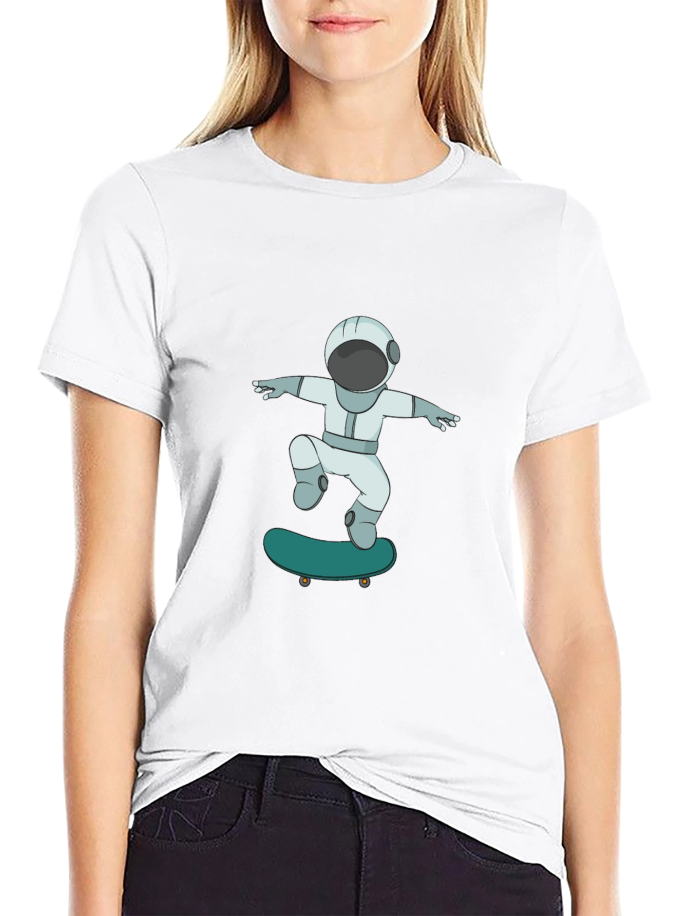 Black Skateboarding Astronaut Graphic Tee - Cool Black T-Shirt view 9