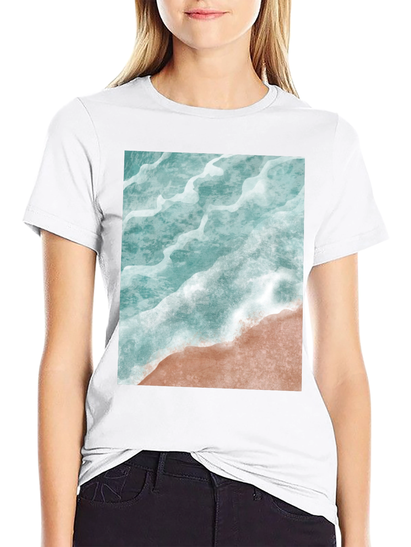 Black Ocean Wave Graphic Tee - Beach Style Black T-Shirt view 9