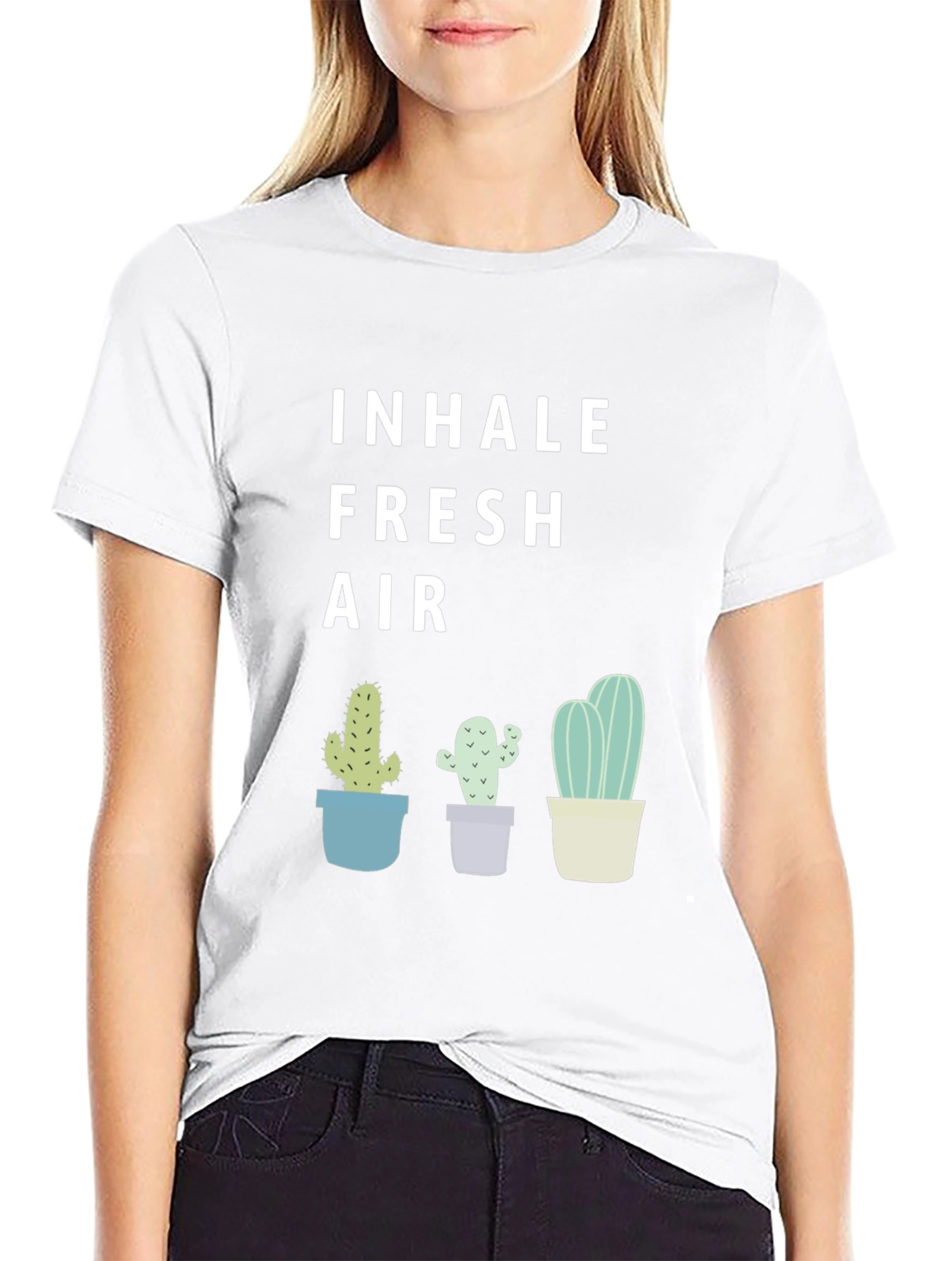 Black Inhale Fresh Air Cactus Graphic Tee - Unisex view 9