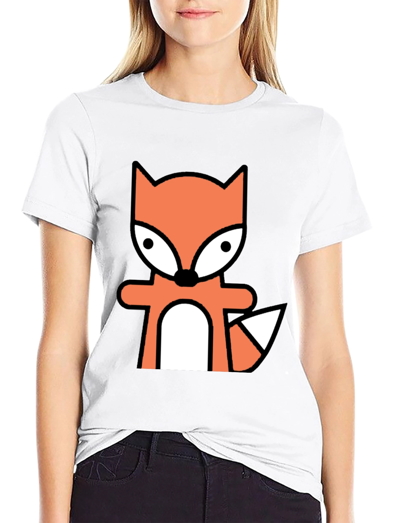 Black Cartoon Fox Graphic Tee - Black Cotton Blend view 9