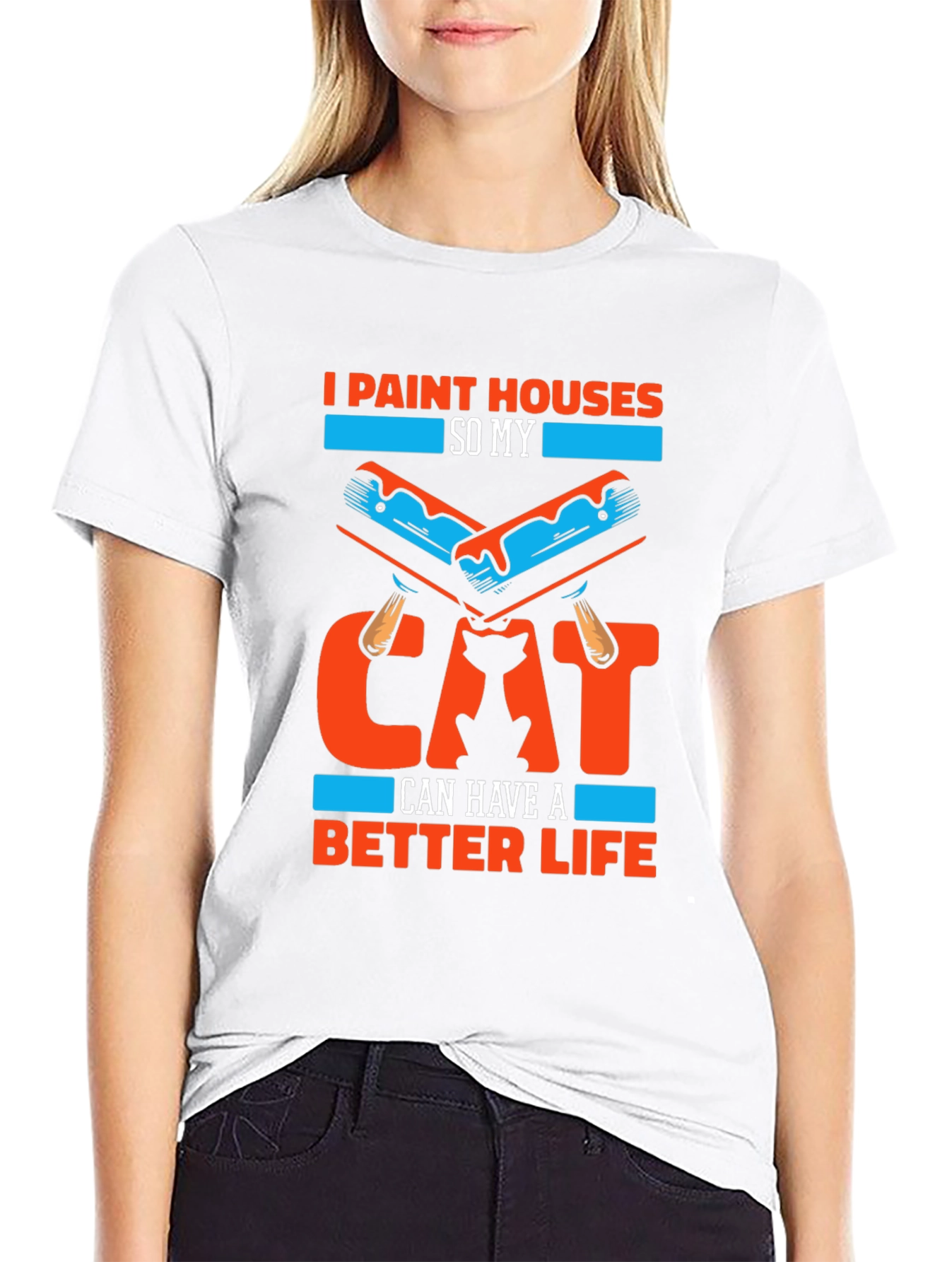 Black Funny Cat Lover Painter T-Shirt view 9