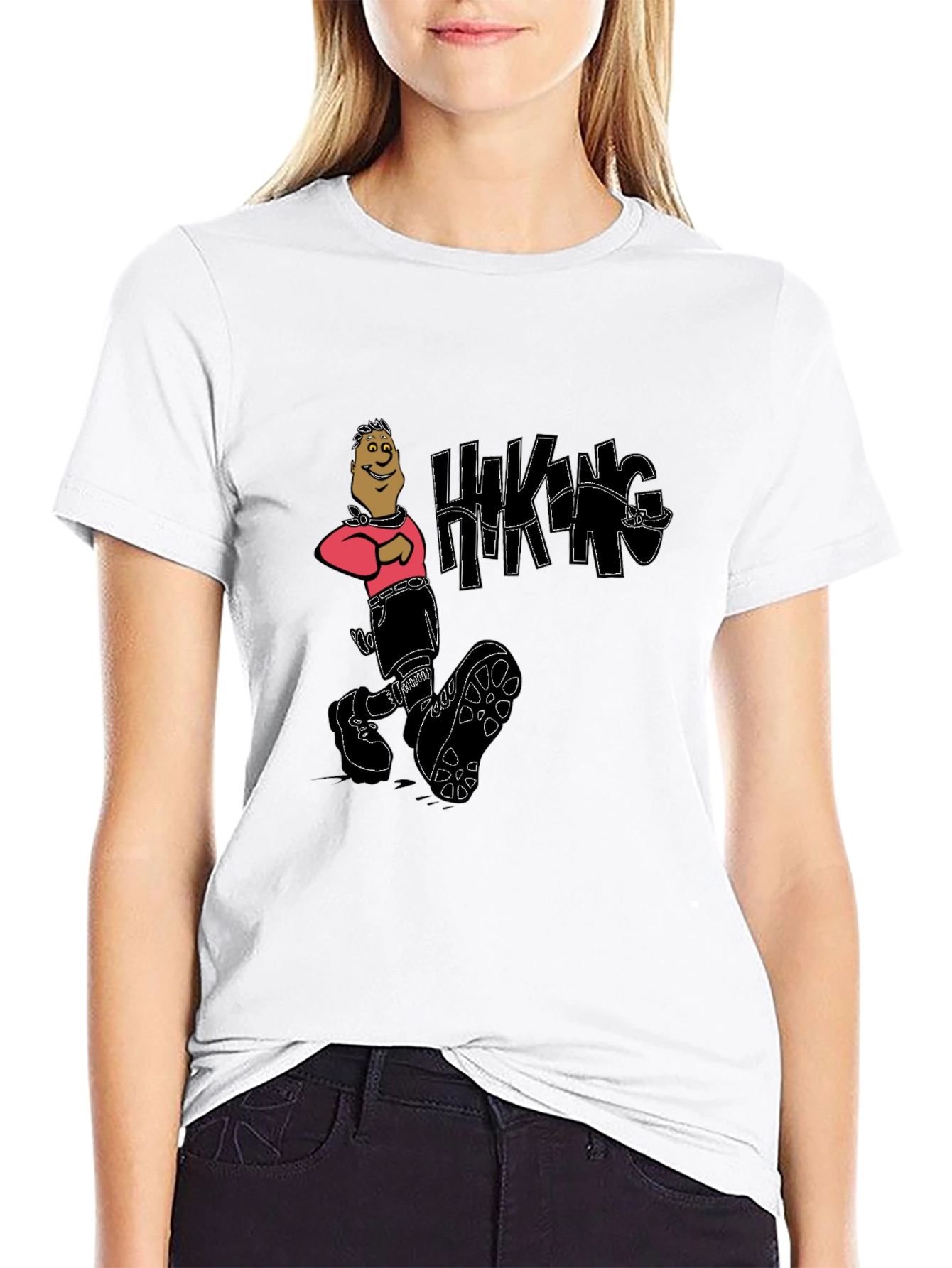 Black Hiking Cartoon Graphic Black T-Shirt view 9