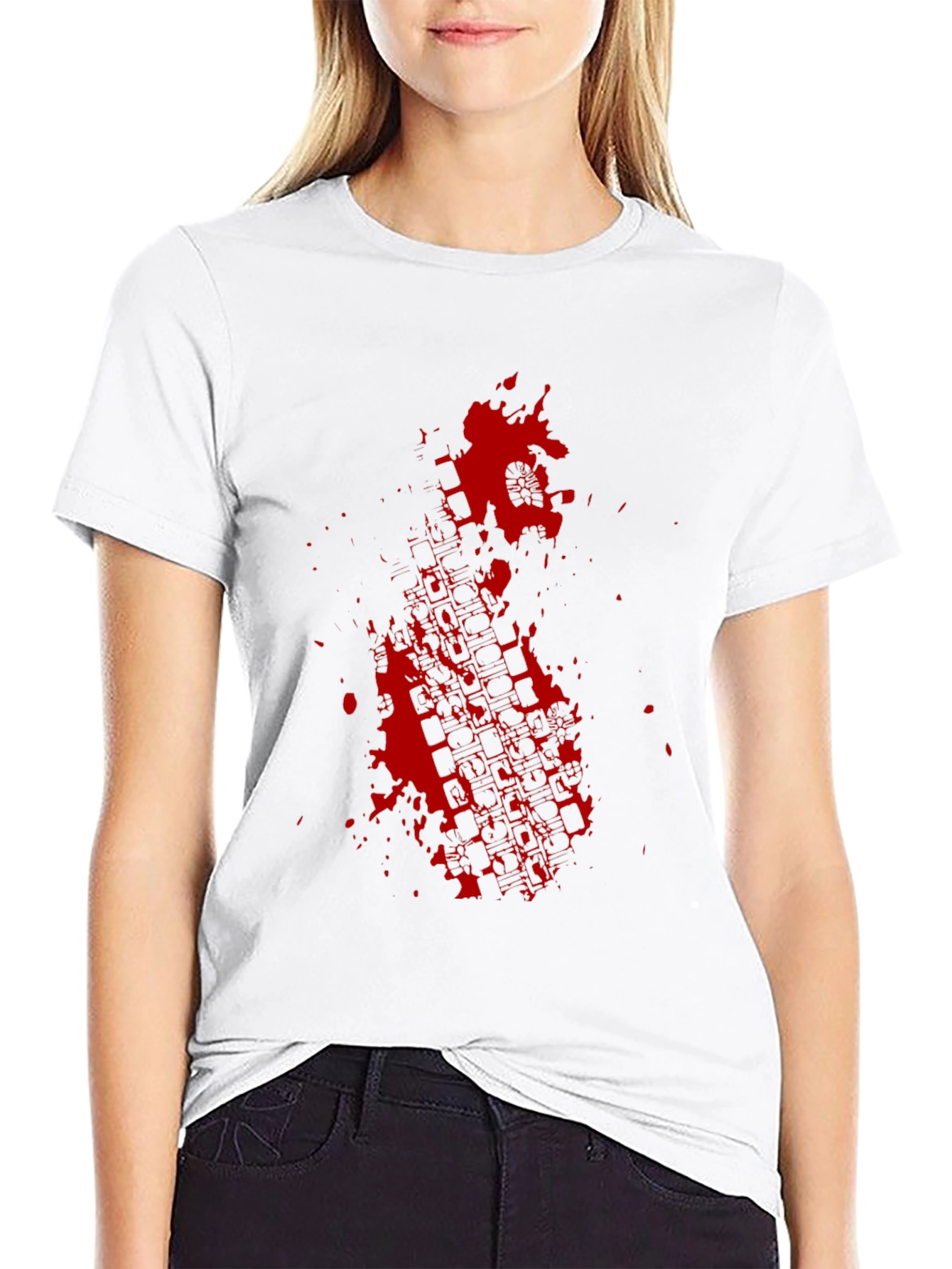 Black Black Tee with Red Tire Track Splatter Graphic view 9