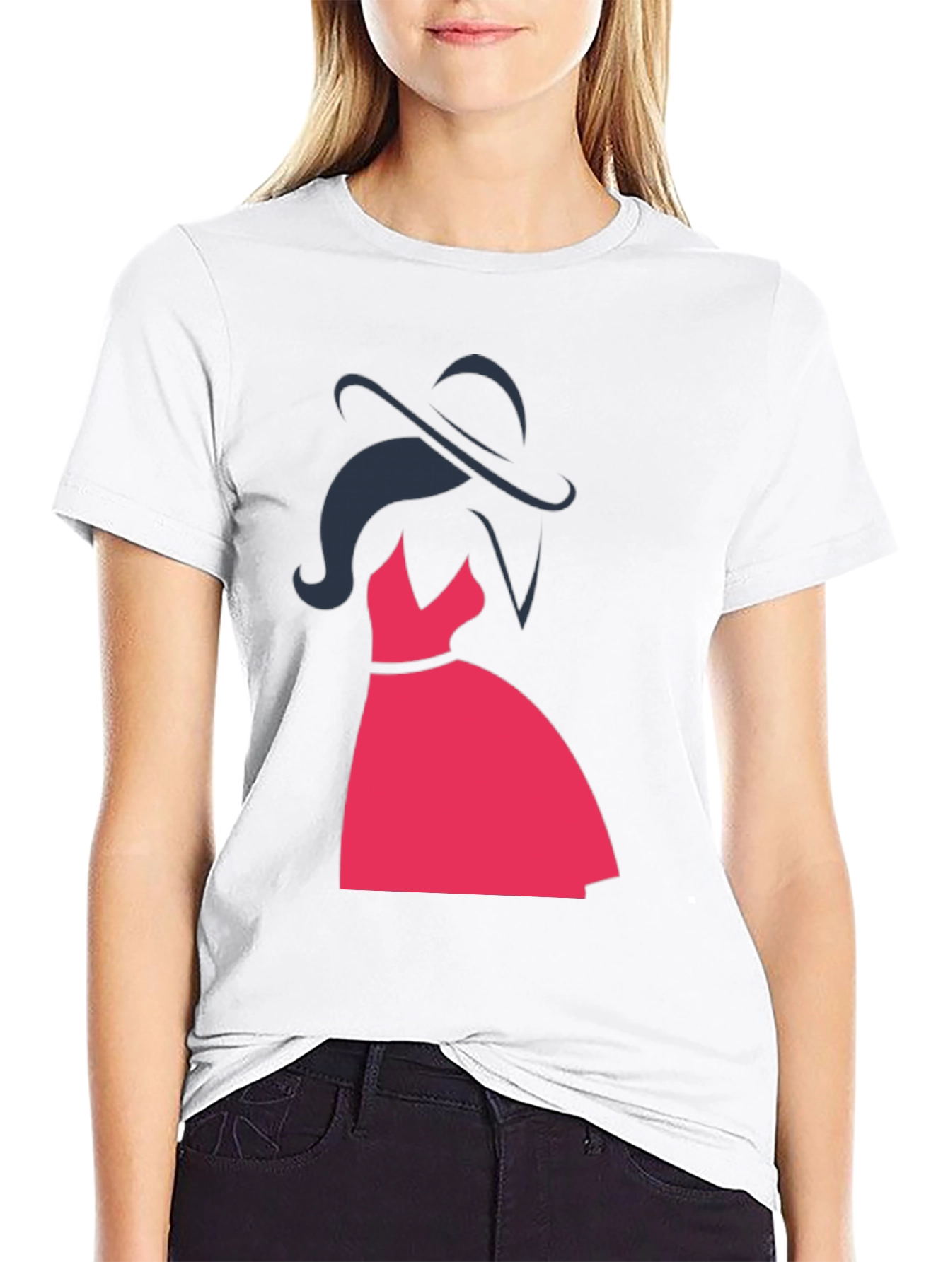 Black Silhouette Lady in Red Dress Graphic Tee - Black view 9