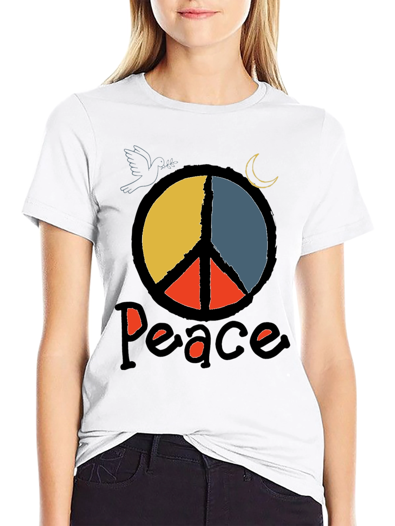 Black Peace Symbol Graphic Tee - Black Crewneck T-Shirt view 9