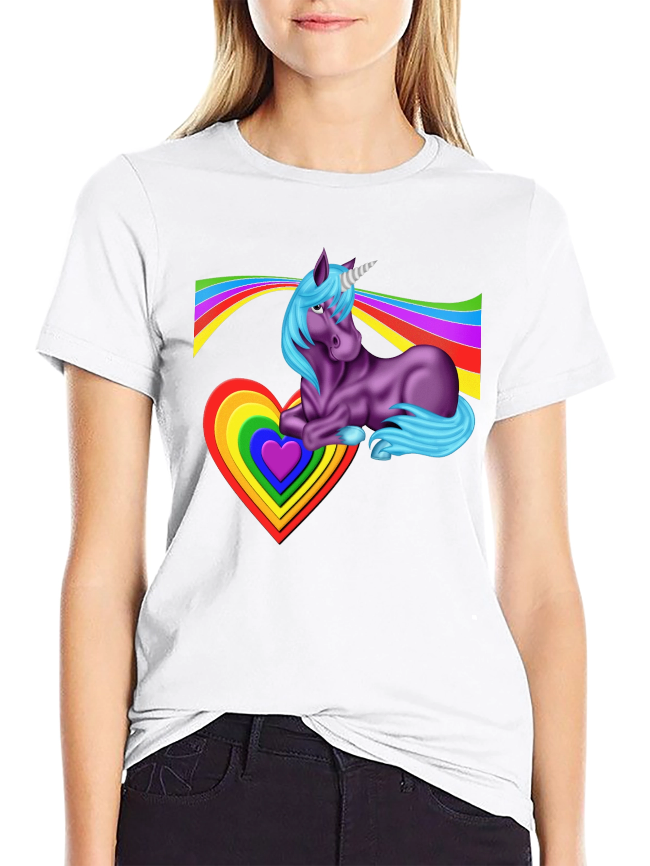 Black Rainbow Unicorn Heart T-Shirt - Fun & Unique Graphic Tee view 9