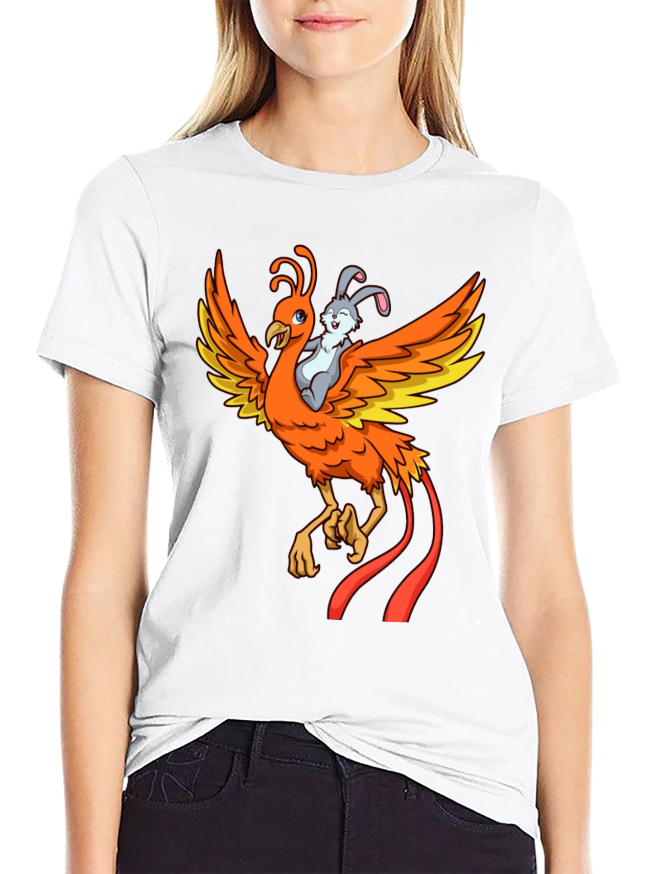 Black Phoenix and Bunny Graphic T-Shirt view 9