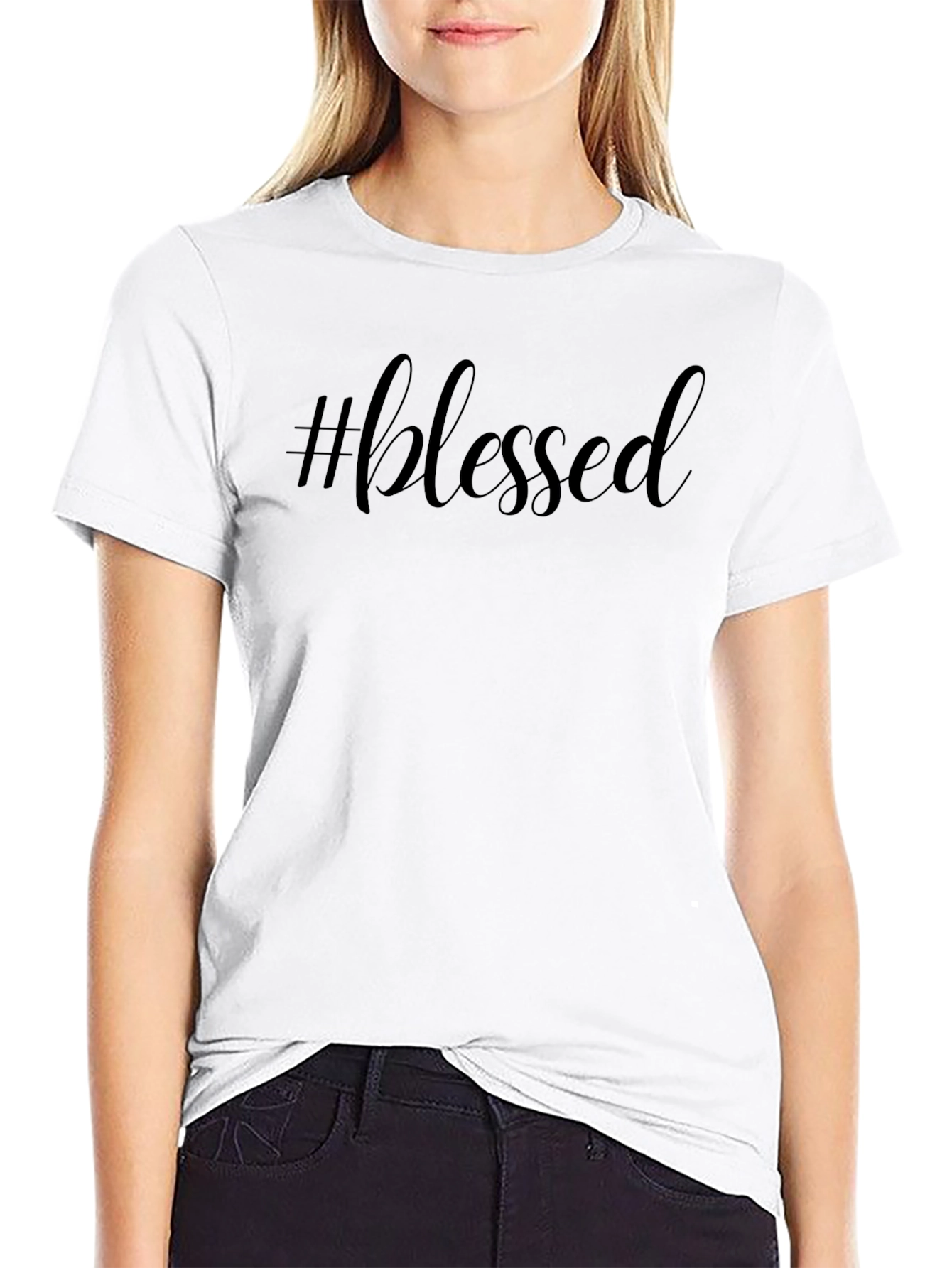 Black #blessed Black Crew Neck Short Sleeve T-Shirt view 9