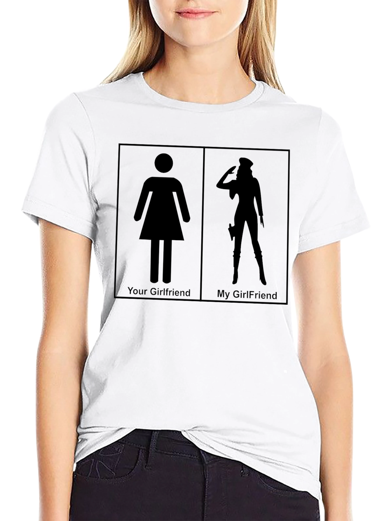Black Humorous "Your Girlfriend vs My Girlfriend" Graphic Tee view 9