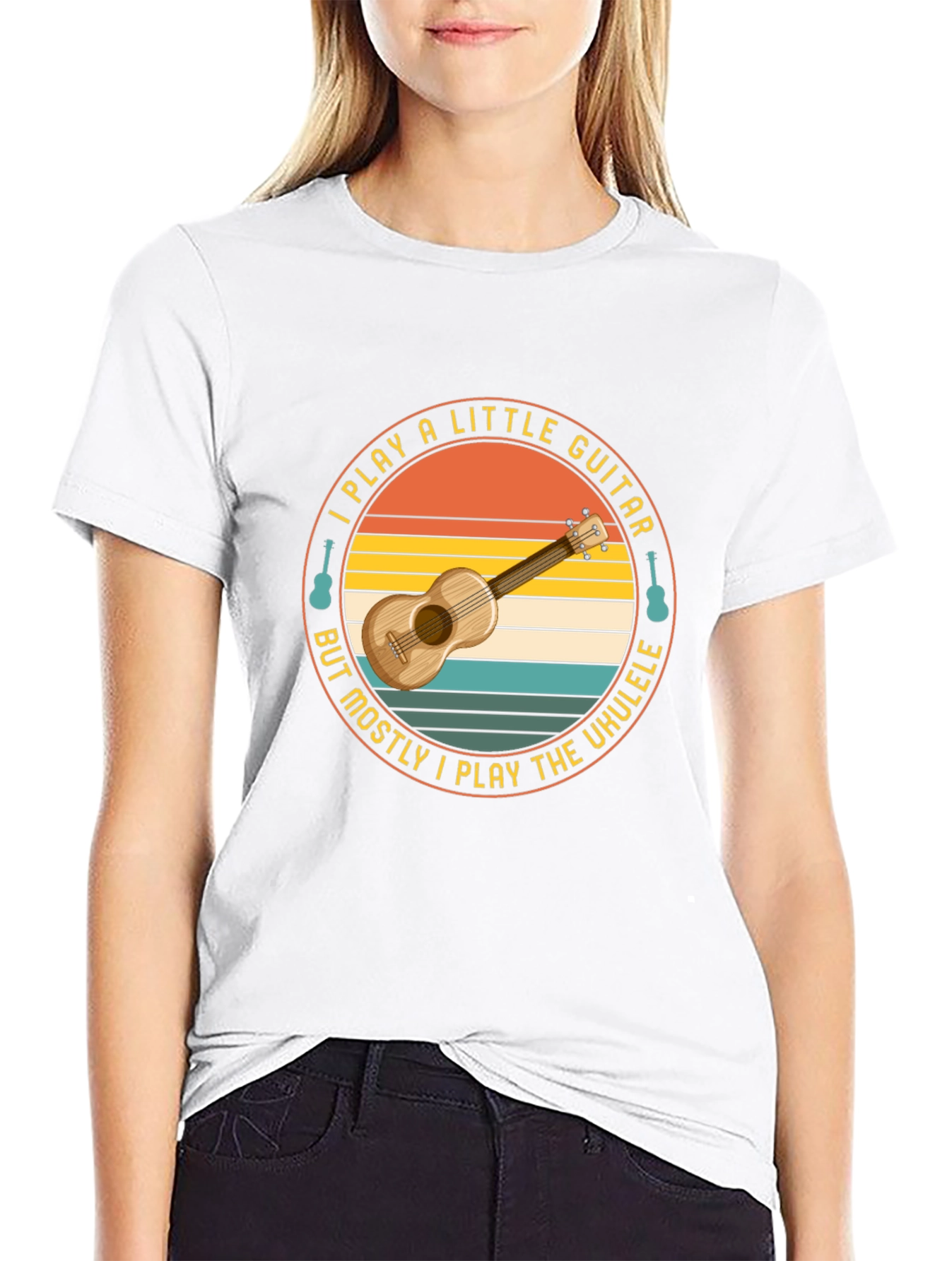 Black Ukulele Player T-Shirt: I Play A Little Guitar view 9