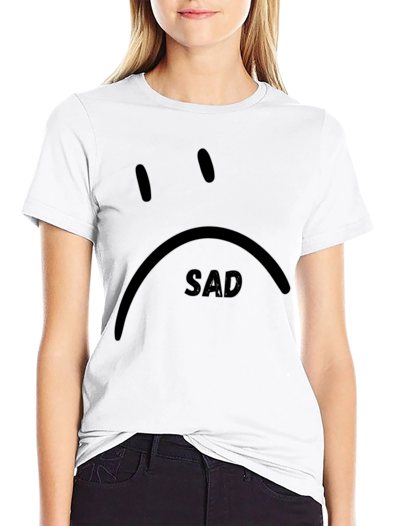 Black Sad Face Graphic Black T-Shirt view 9