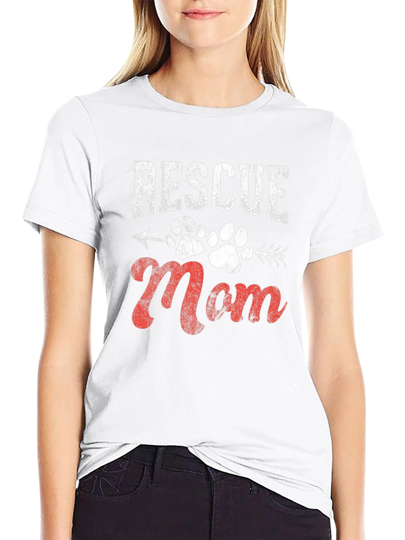 Black Rescue Mom Graphic Tee - Dog Paw Print view 9
