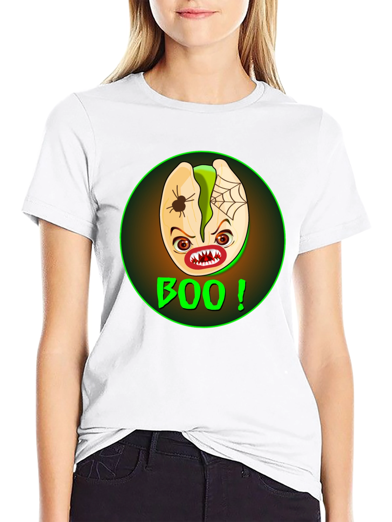 Black Spooky Pistachio Halloween T-Shirt view 9