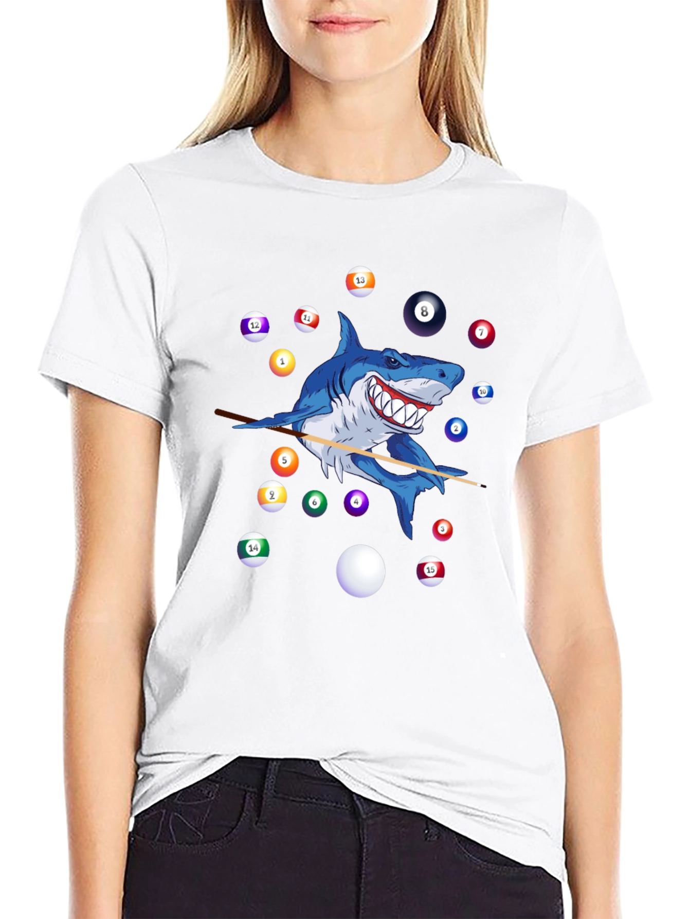 Shark Playing Pool Graphic T-Shirt - 9