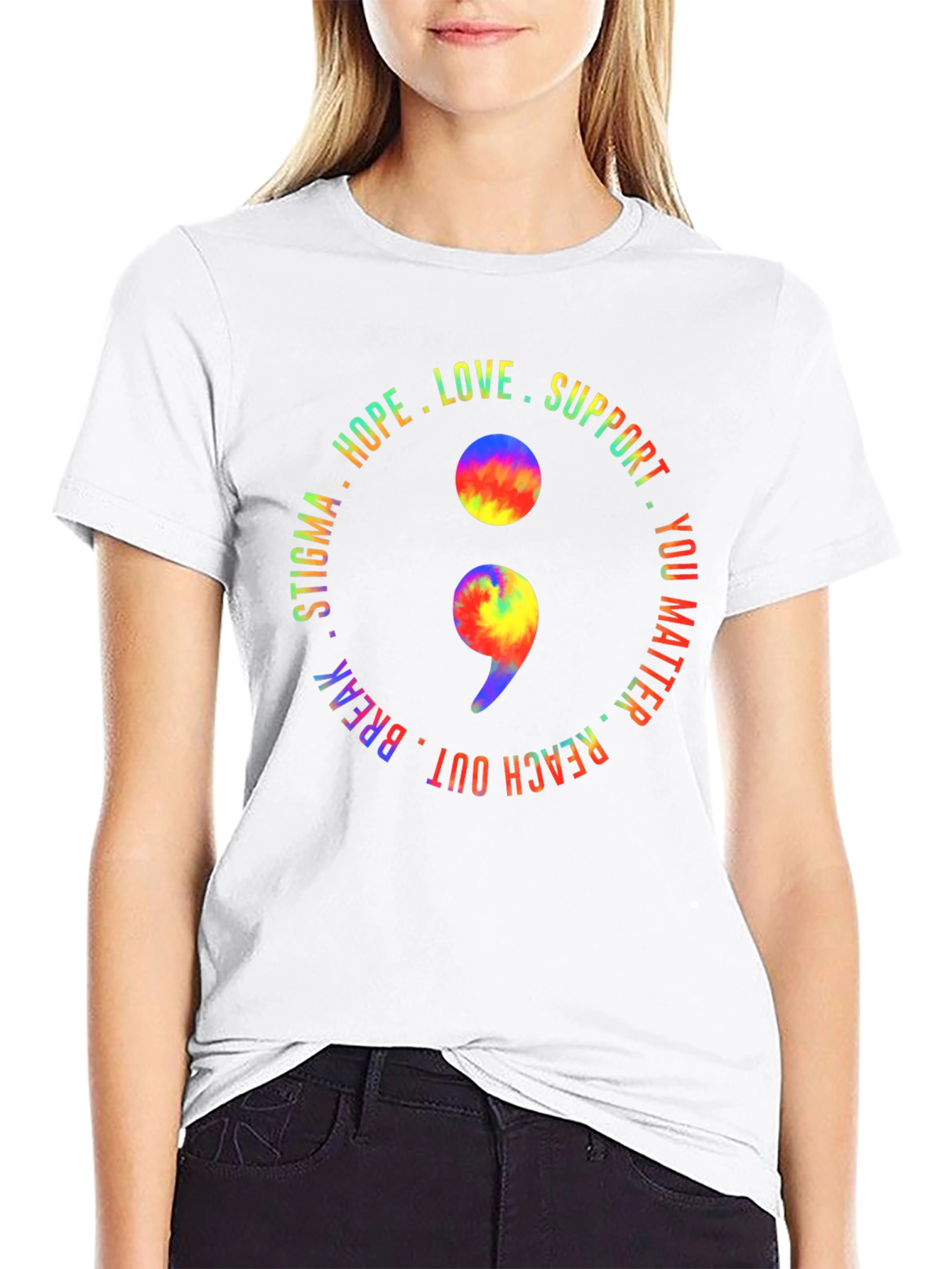 Black Semicolon Mental Health Awareness T-Shirt view 9