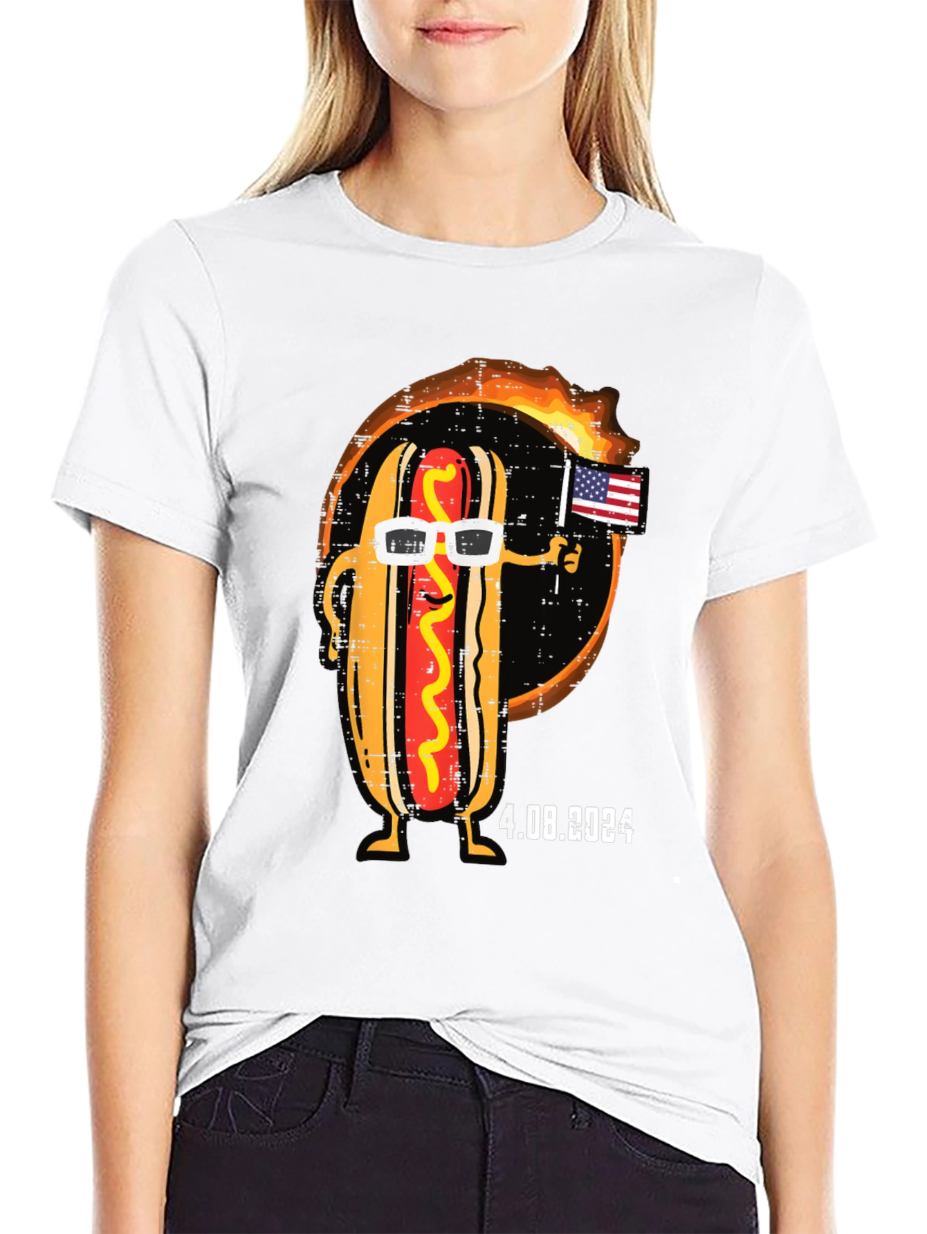 Black Cool Hot Dog T-Shirt - American Flag & Sunglasses view 9