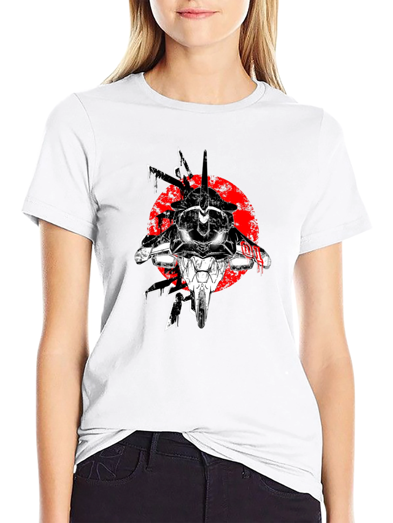 Black Anime Mech Graphic T-Shirt - Black view 9