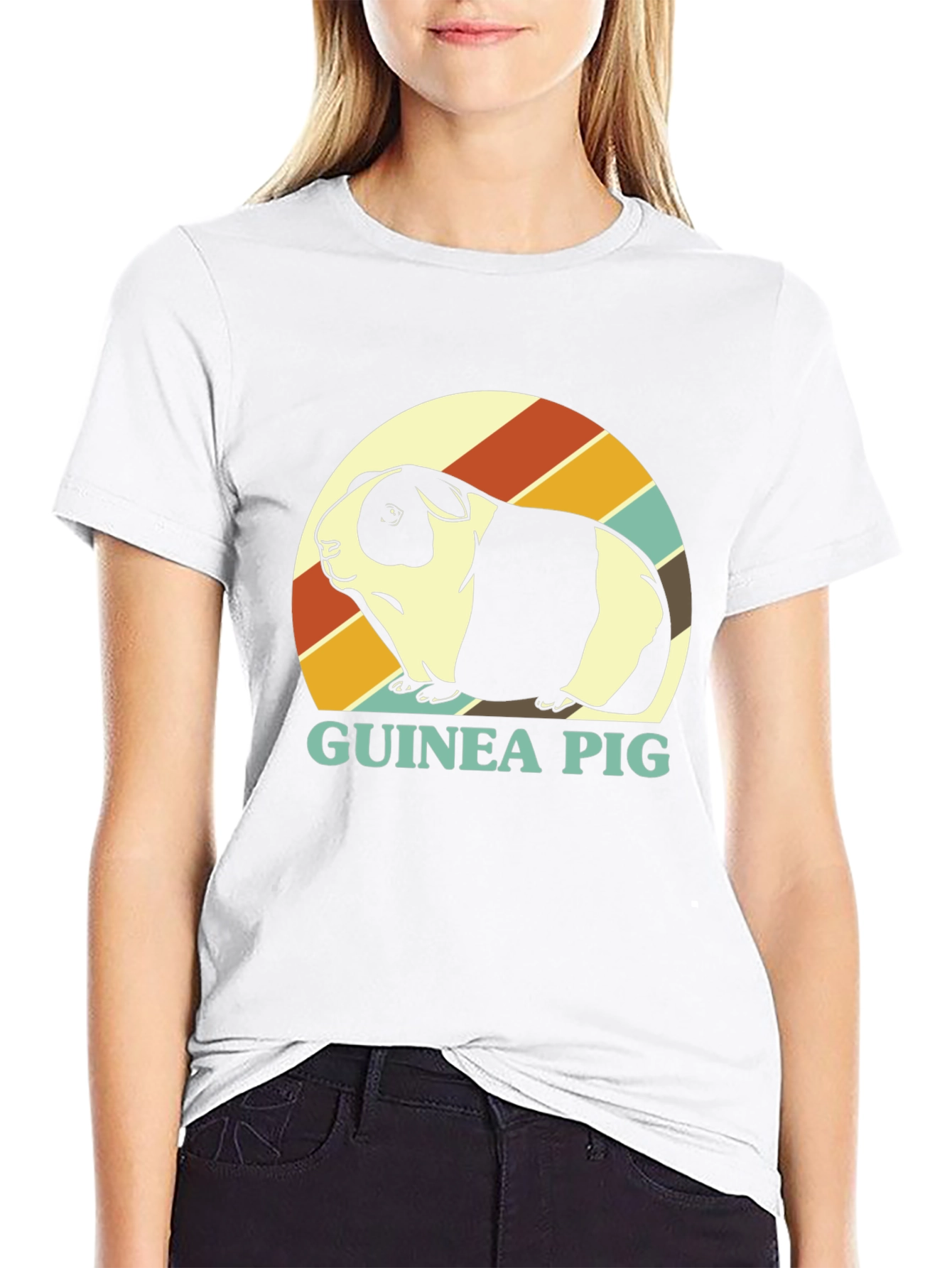 Black Guinea Pig Retro T-Shirt - Cute Pet Tee view 9