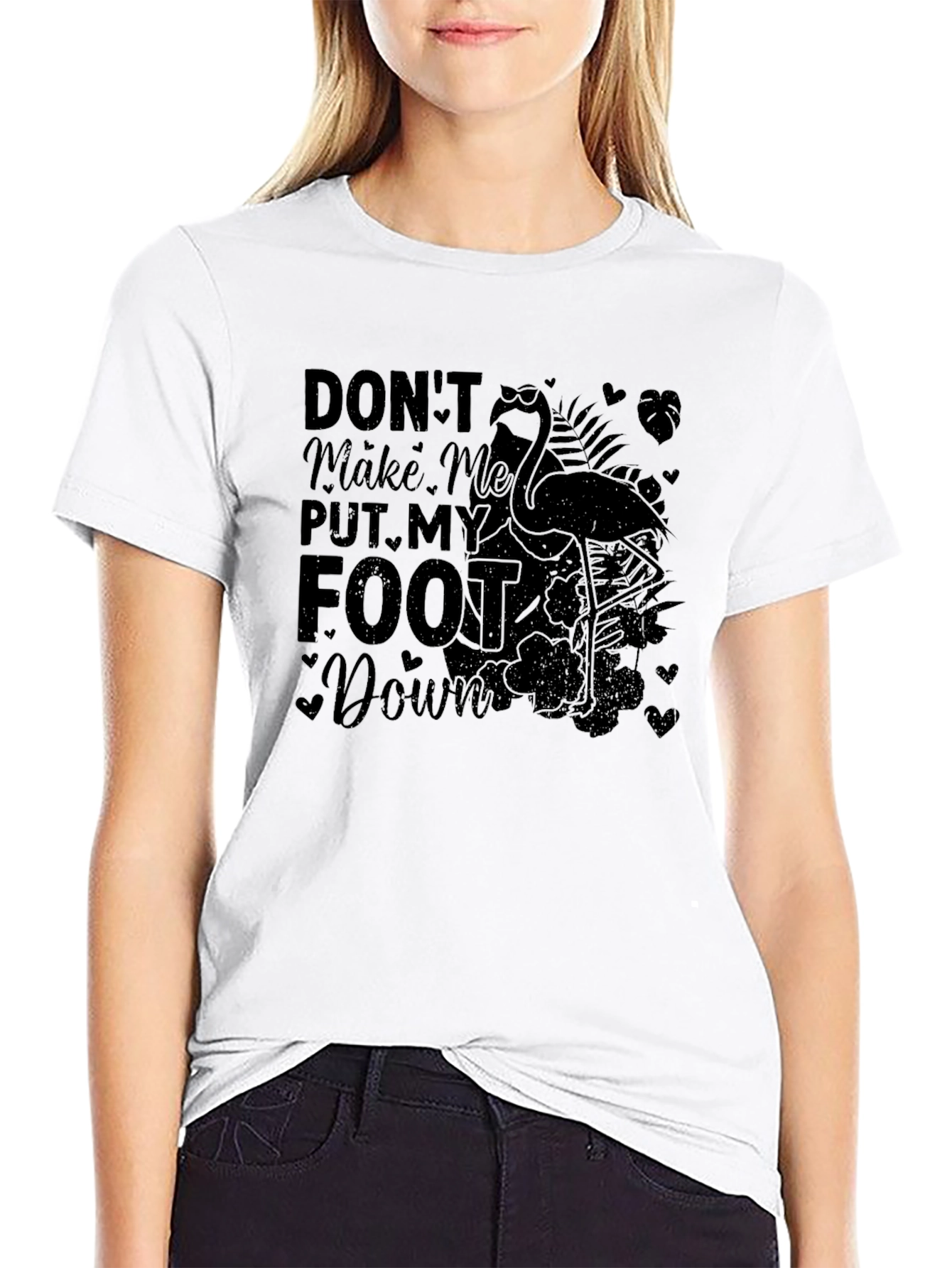 Black Funny Flamingo T-Shirt - Don't Make Me Put My Foot Down view 9