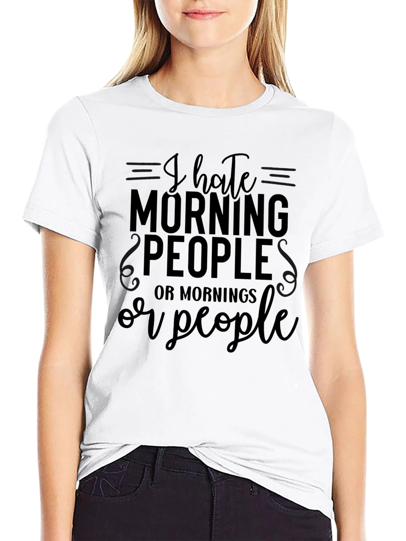 Black Humorous "I Hate Morning People" Graphic T-Shirt view 9