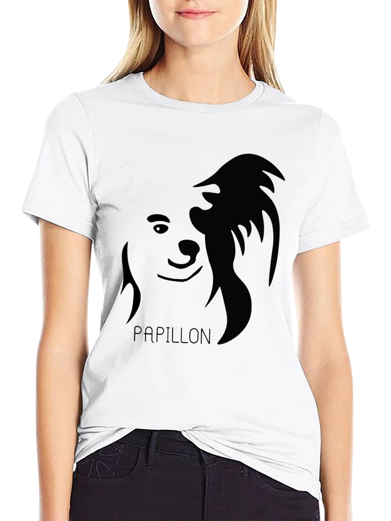 Black Papillon Dog Silhouette T-Shirt - Black Graphic Tee view 9