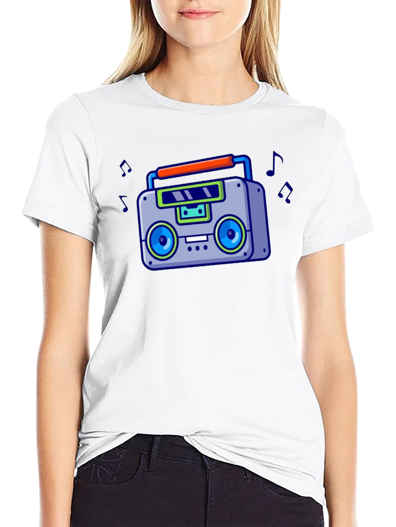 Black Retro Boombox Graphic T-Shirt - Vintage 80s Style view 9