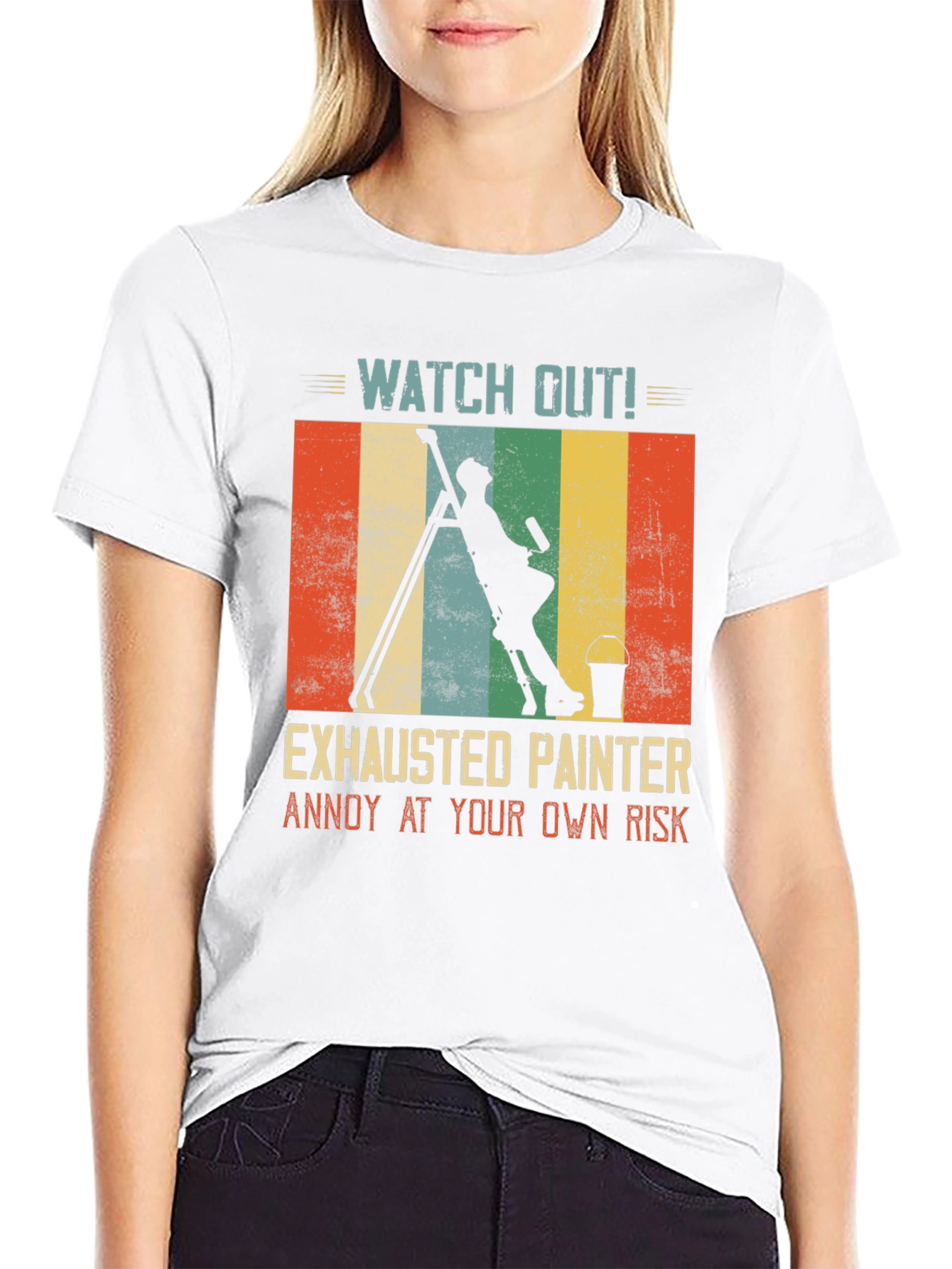 Black Exhausted Painter T-Shirt: Funny Painting Crew Apparel view 9