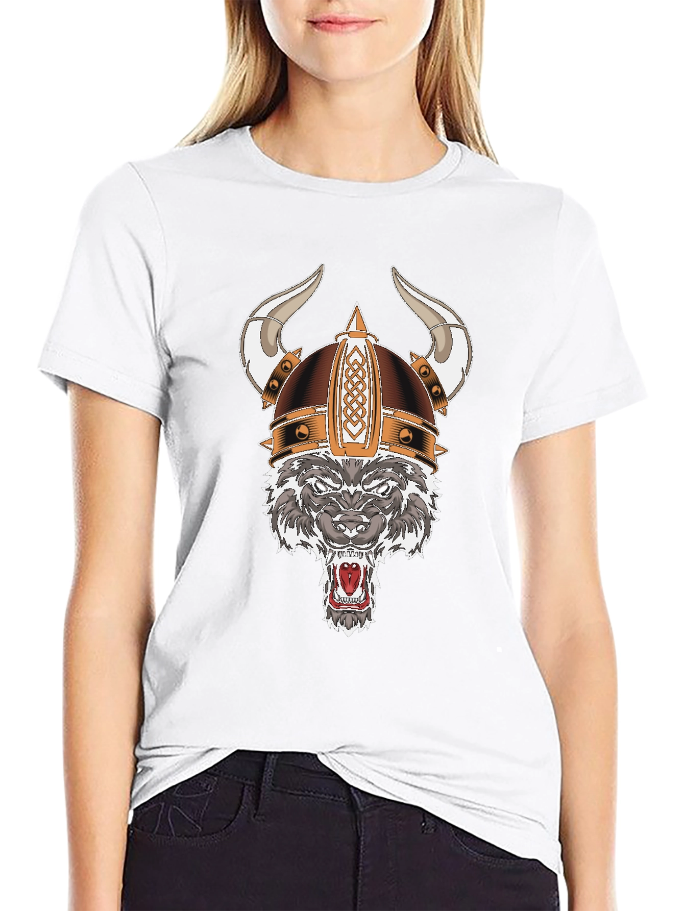 Black Wolf Viking Helmet T-Shirt view 9