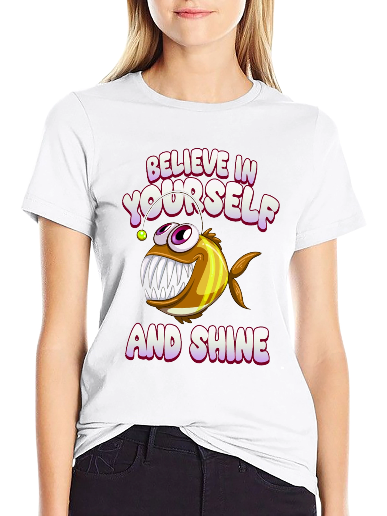 Black Believe In Yourself Anglerfish Graphic Tee view 9