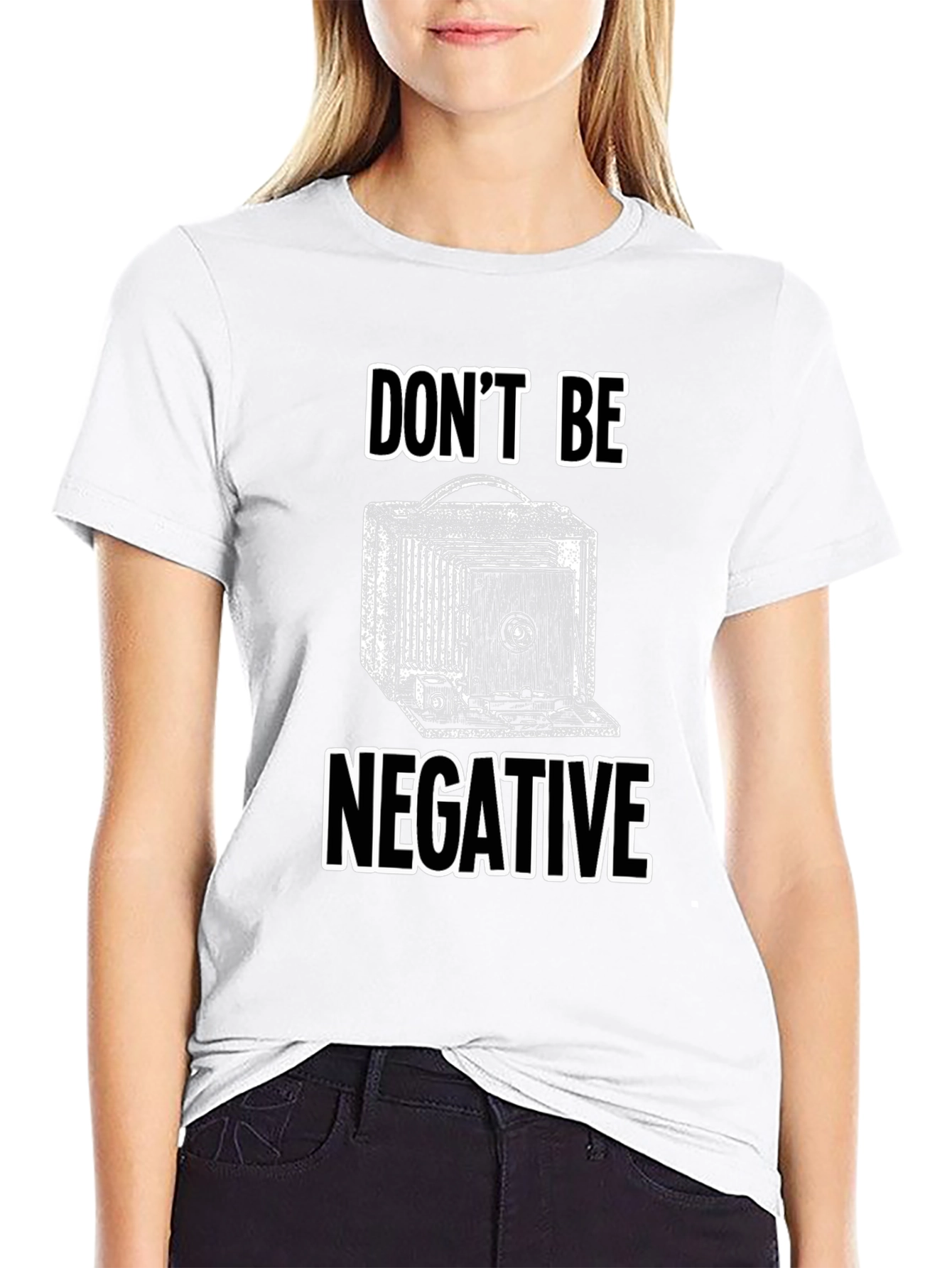 Black Don't Be Negative Camera Graphic Tee - Classic Photography Shirt view 9