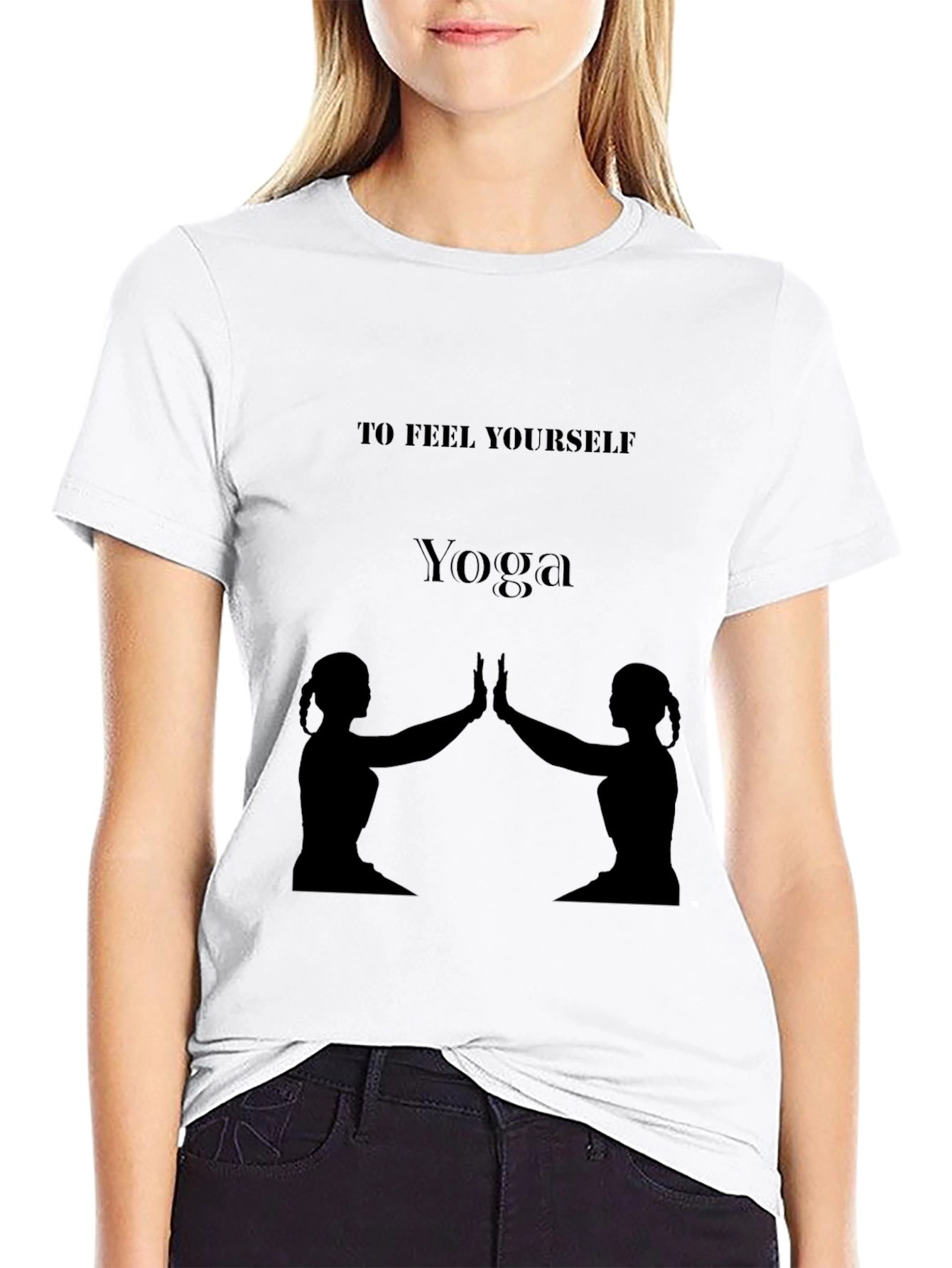Black Yoga Silhouette T-Shirt - Feel Yourself view 9