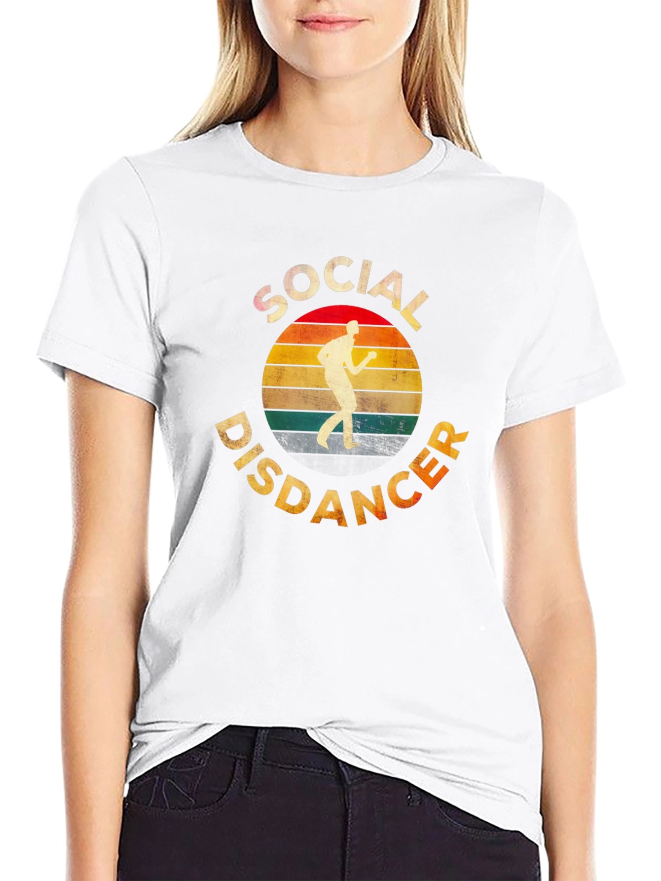 Black Social Distancer Retro T-Shirt view 9