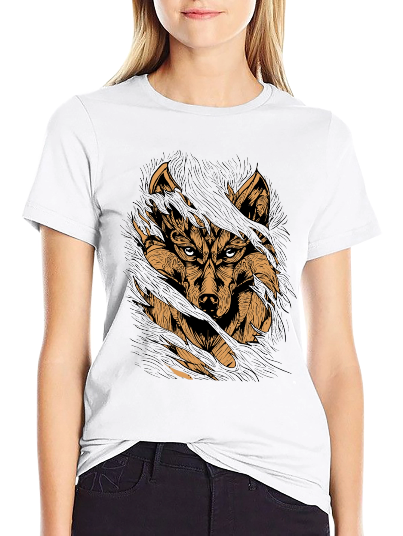 Black Wolf Graphic Print Black T-Shirt view 9