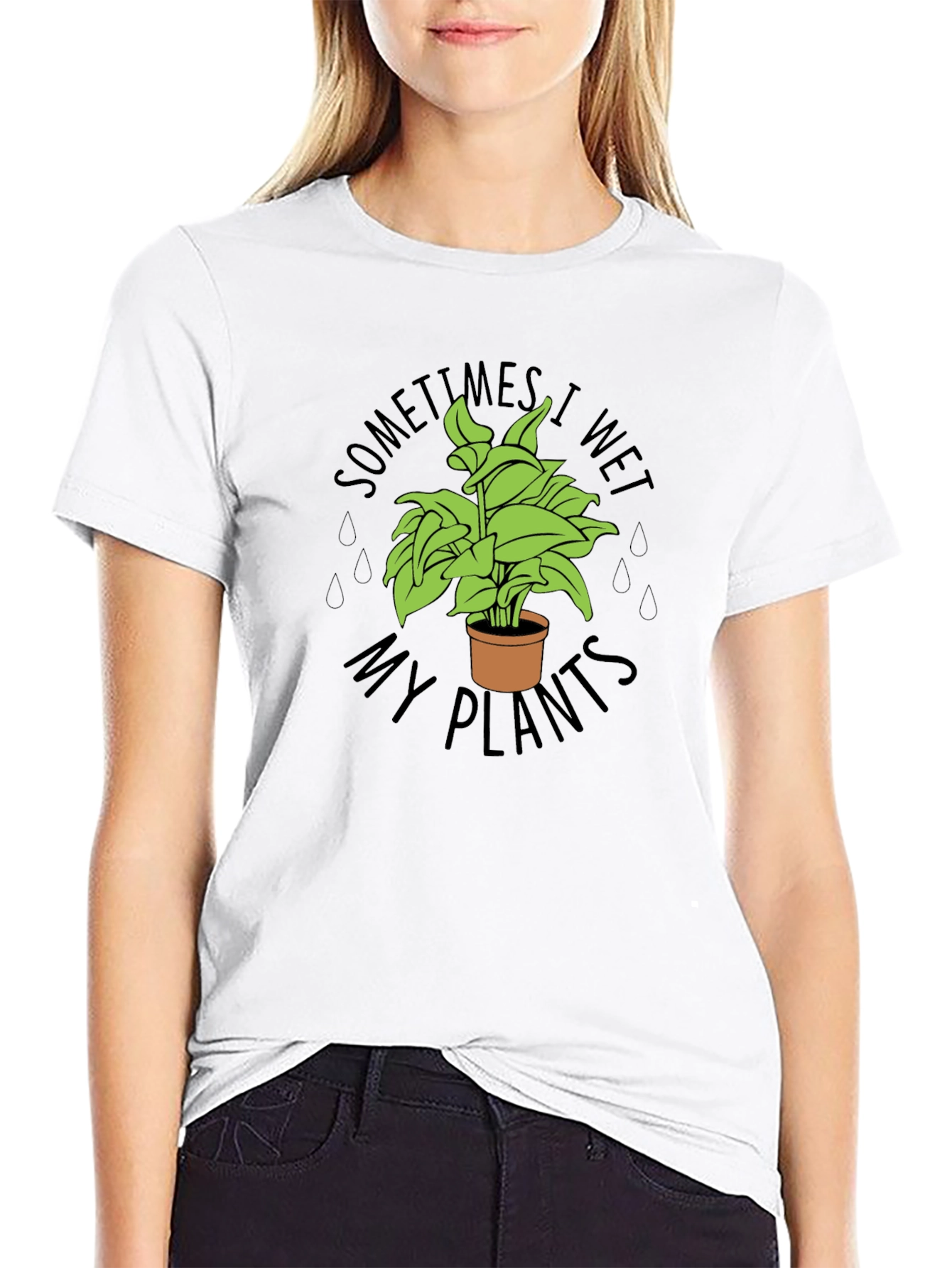 Black Sometimes I Wet My Plants Funny T-Shirt view 9