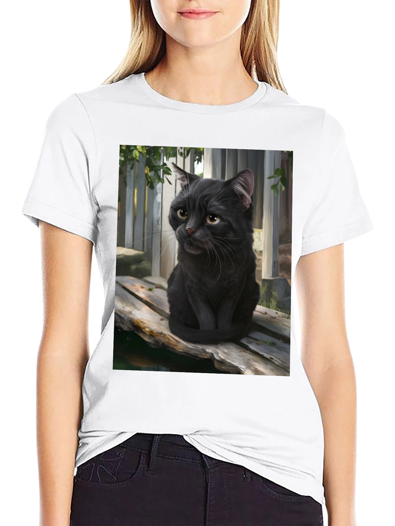 Black Black Cat Portrait Graphic T-Shirt view 9