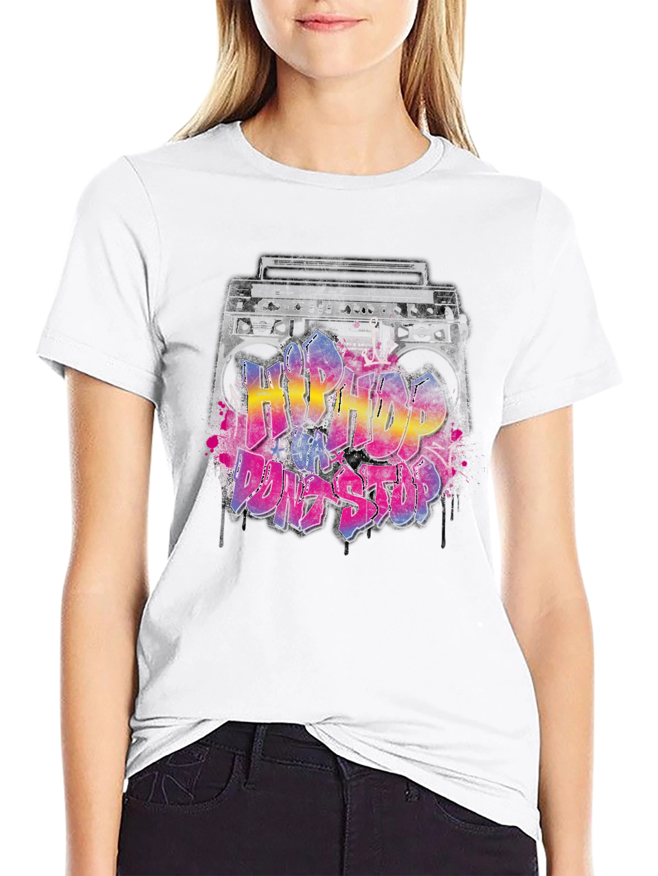 Black Hip Hop Boombox Graphic T-Shirt view 9
