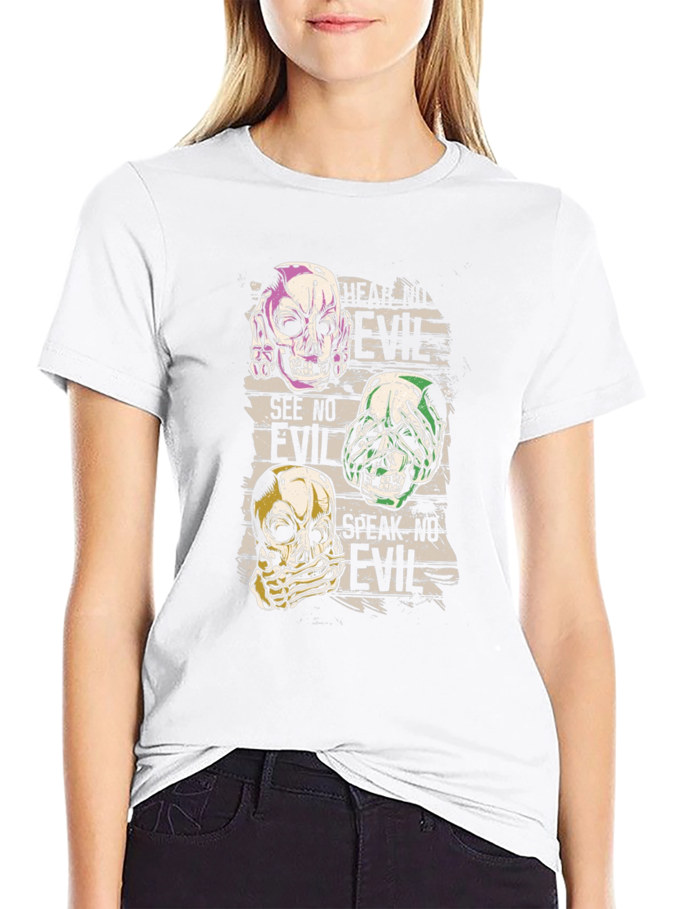 Hear See Speak No Evil Skull Graphic T-Shirt - 9