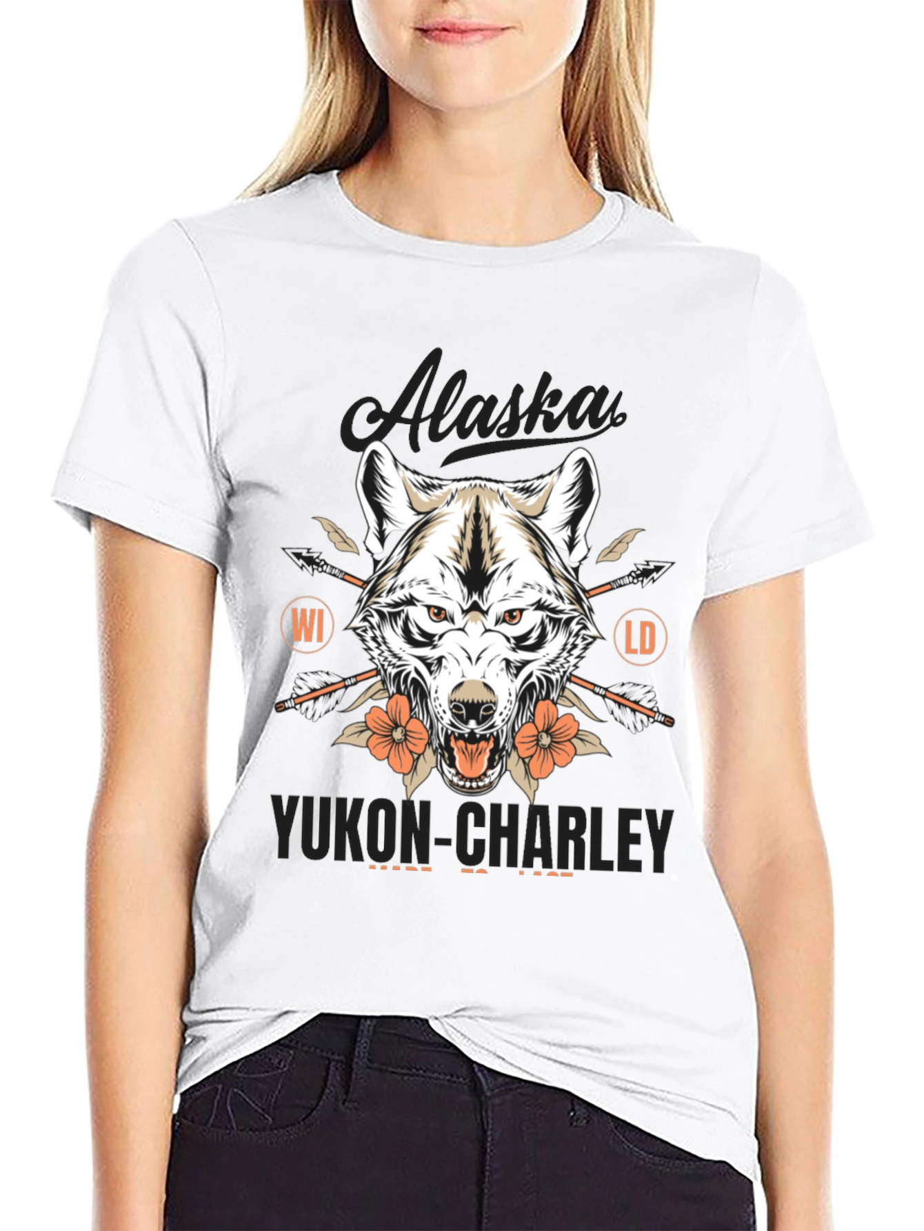 Black Alaska Yukon Charley Wolf Graphic T-Shirt view 9