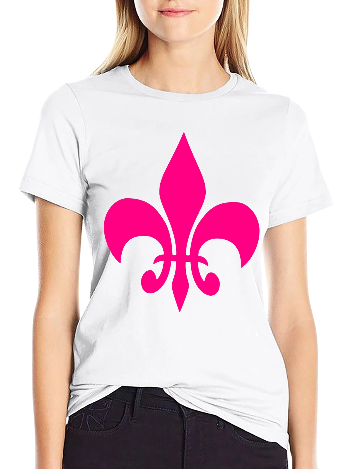Black Fleur-de-Lis Graphic Tee - Casual Cotton Blend Shirt view 9