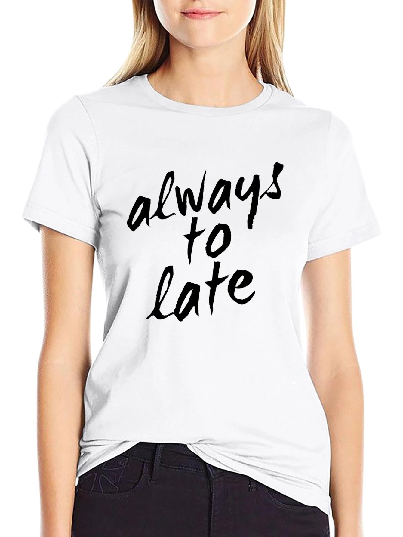Black Always Too Late Graphic Black T-Shirt view 9
