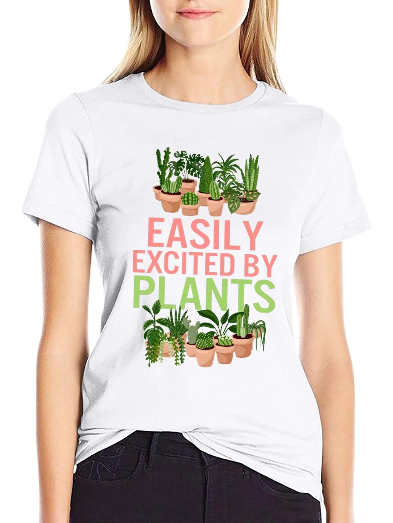 Black Easily Excited By Plants Graphic T-Shirt view 9
