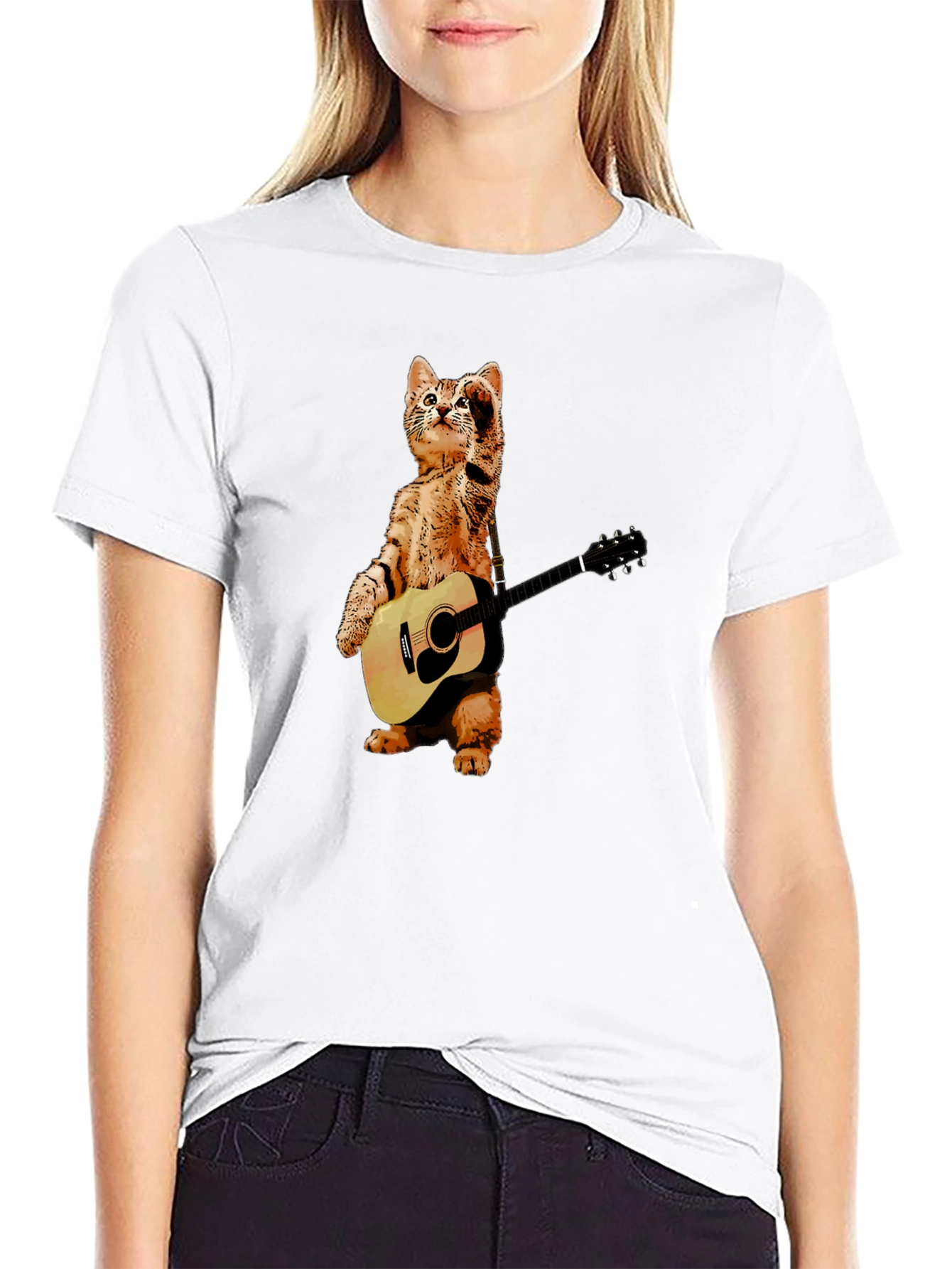 Black Cat Playing Guitar T-Shirt view 9