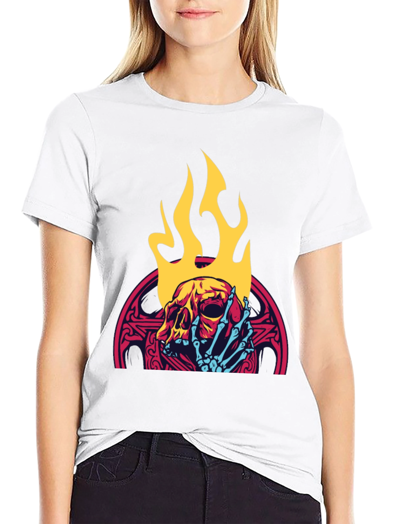 Black Skull & Flames Graphic Tee - Cool & Edgy view 9