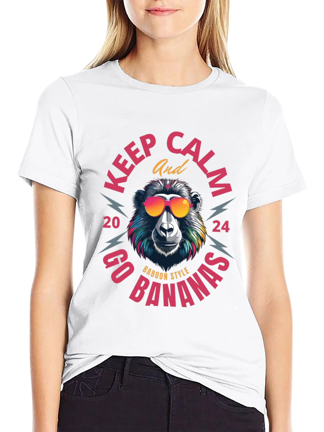 Black Keep Calm Baboon Style T-Shirt view 9