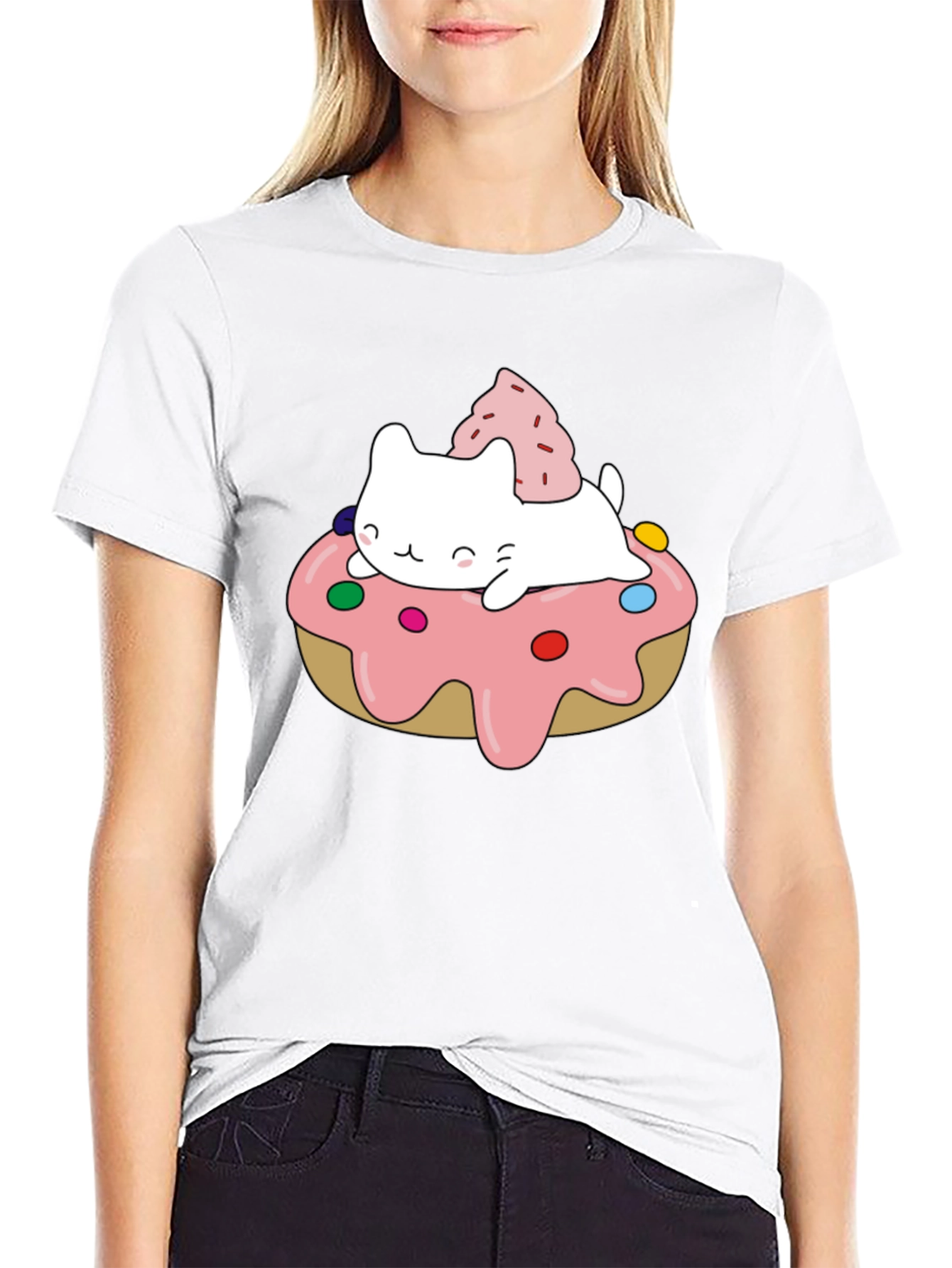 Black Cute Cat Donut T-Shirt - Sweet Style view 9