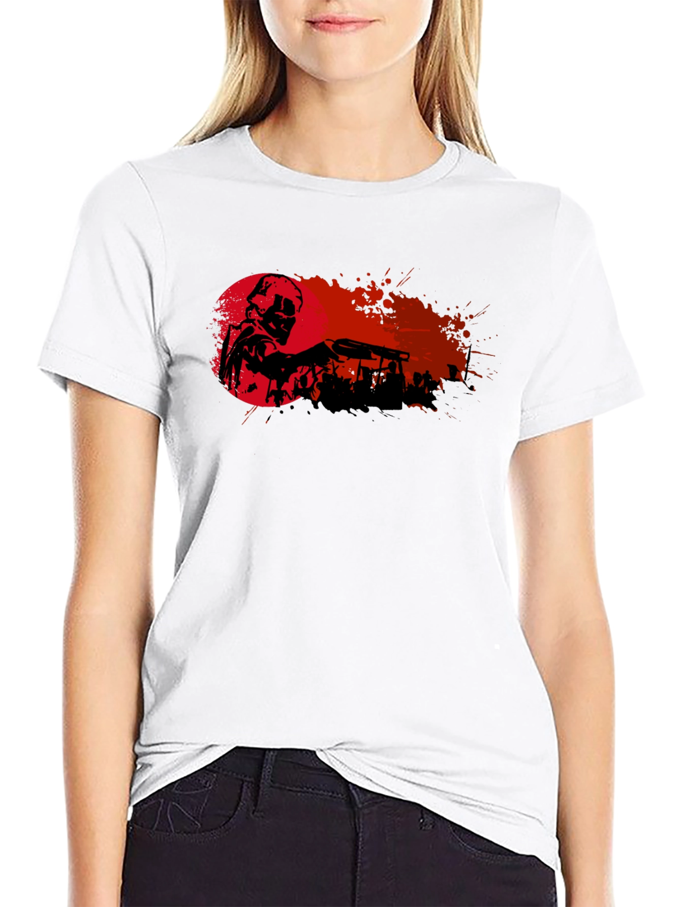 Black Graphic Print T-Shirt - Skull with Gun view 9