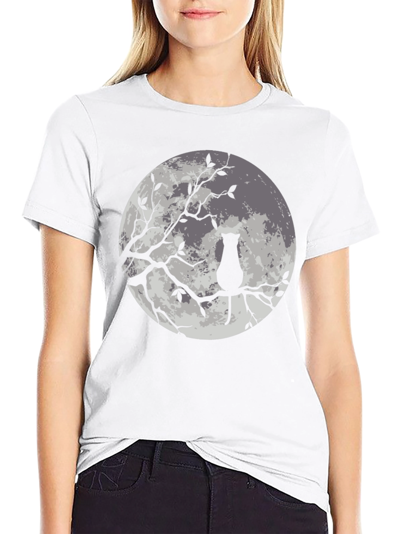 Black Moon Cat Graphic Tee - Stylish Black T-Shirt view 9
