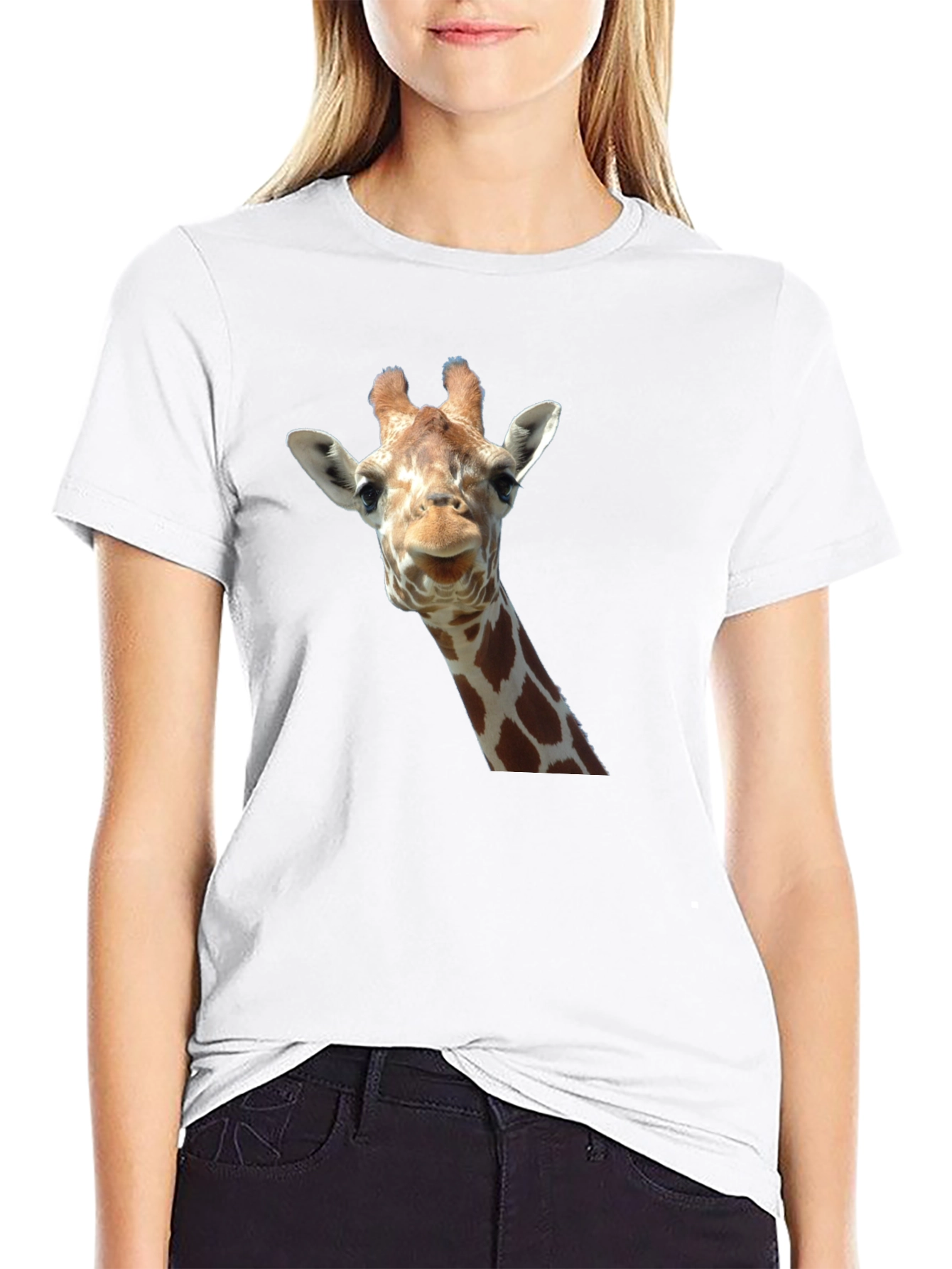 Black Giraffe Head Graphic Print Black T-Shirt view 9