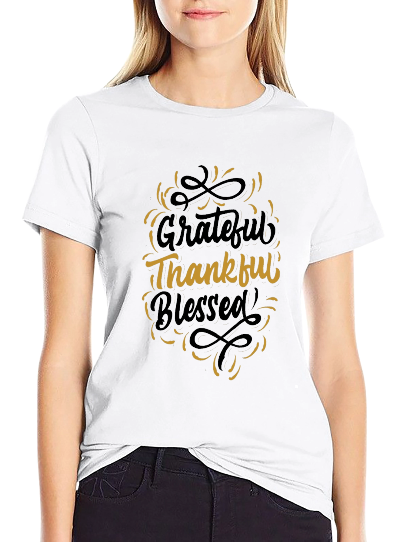 Black Grateful Thankful Blessed Graphic T-Shirt view 9